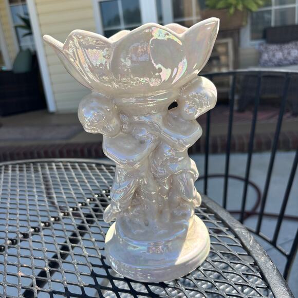 Mother of pearl figurine soap dish 2 cherubs 1970's Vtg Luster finish Tulip - Picture 6 of 10